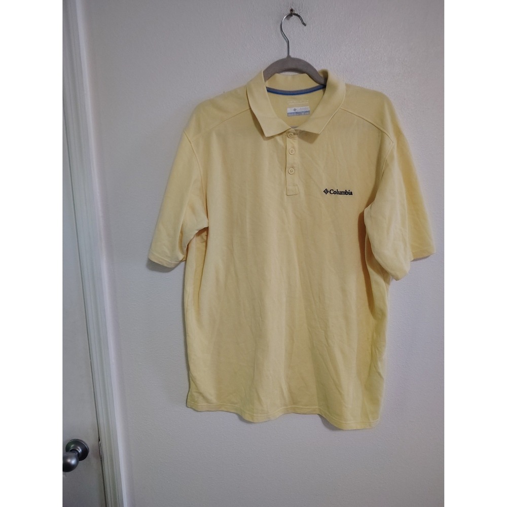 Columbia Omni-Wick Mens Polo Shirt Large Yellow Short Sleeve Hiking Golf Outdoor